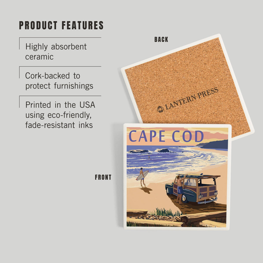 Cape Cod, Massachusetts, Woody on Beach, Coasters Coasters Lantern Press