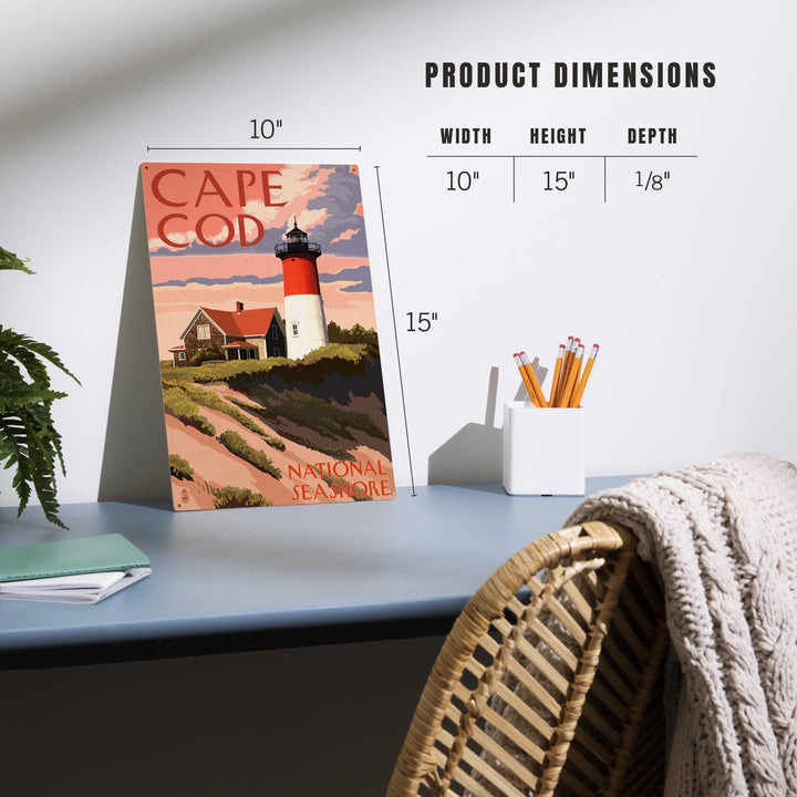 Cape Cod National Seashore, Massachusetts, Nauset Light & Sunset, Lantern Press Artwork, Wood Signs and Postcards - Lantern Press