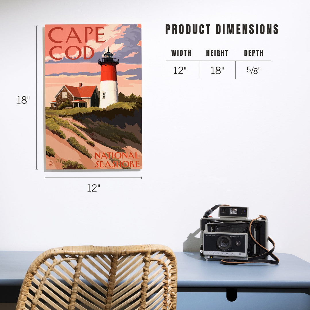 Cape Cod National Seashore, Massachusetts, Nauset Light & Sunset, Lantern Press Artwork, Wood Signs and Postcards - Lantern Press