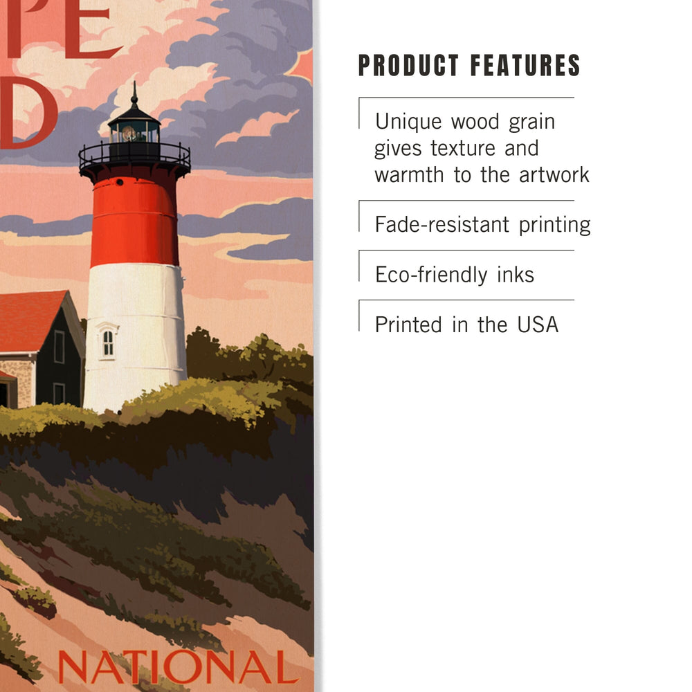 Cape Cod National Seashore, Massachusetts, Nauset Light & Sunset, Lantern Press Artwork, Wood Signs and Postcards - Lantern Press