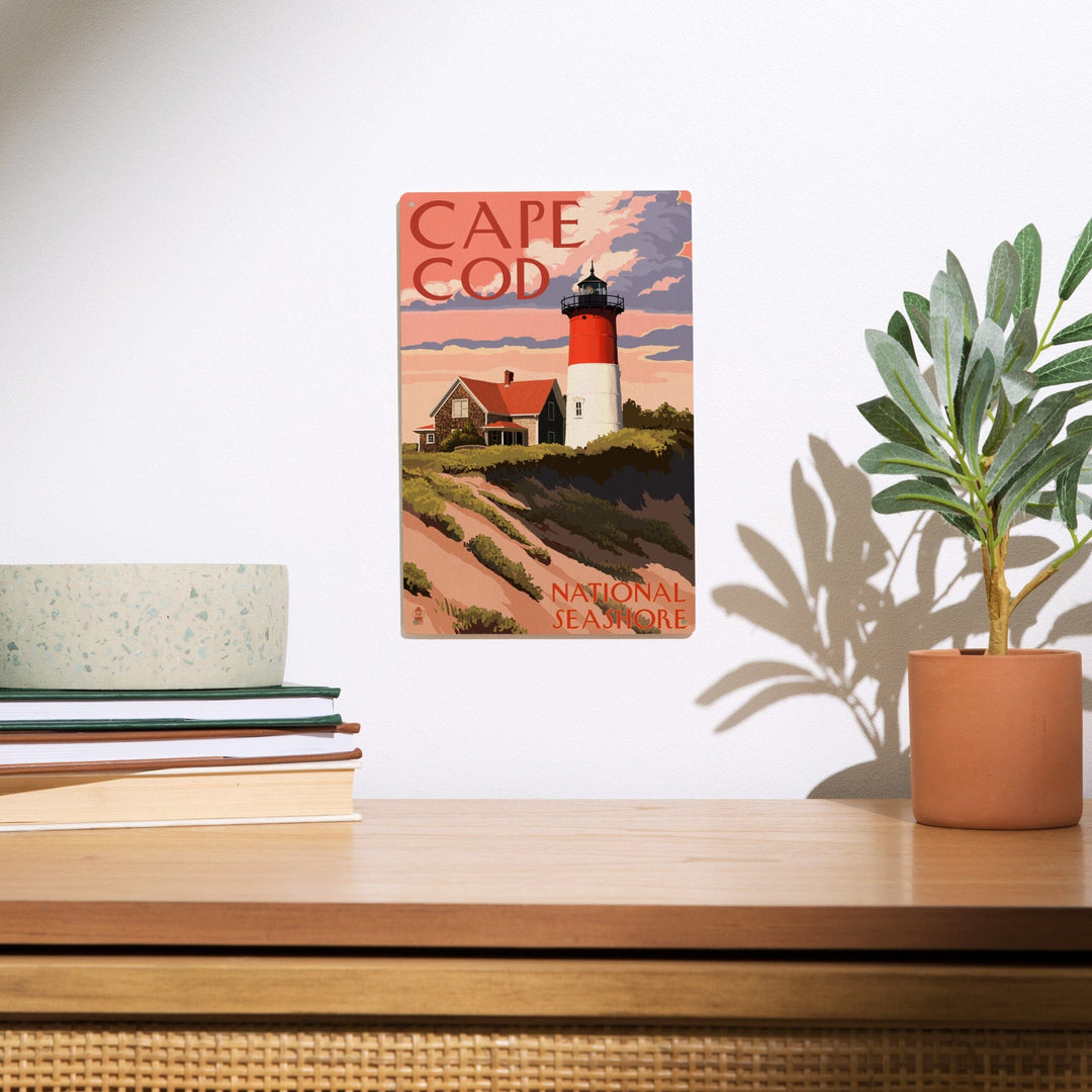 Cape Cod National Seashore, Massachusetts, Nauset Light & Sunset, Lantern Press Artwork, Wood Signs and Postcards - Lantern Press