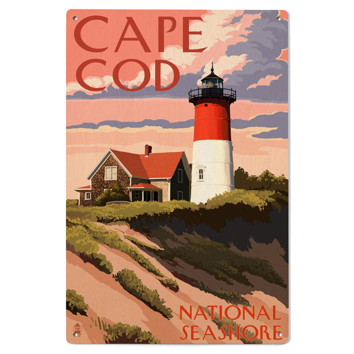 Cape Cod National Seashore, Massachusetts, Nauset Light & Sunset, Lantern Press Artwork, Wood Signs and Postcards - Lantern Press