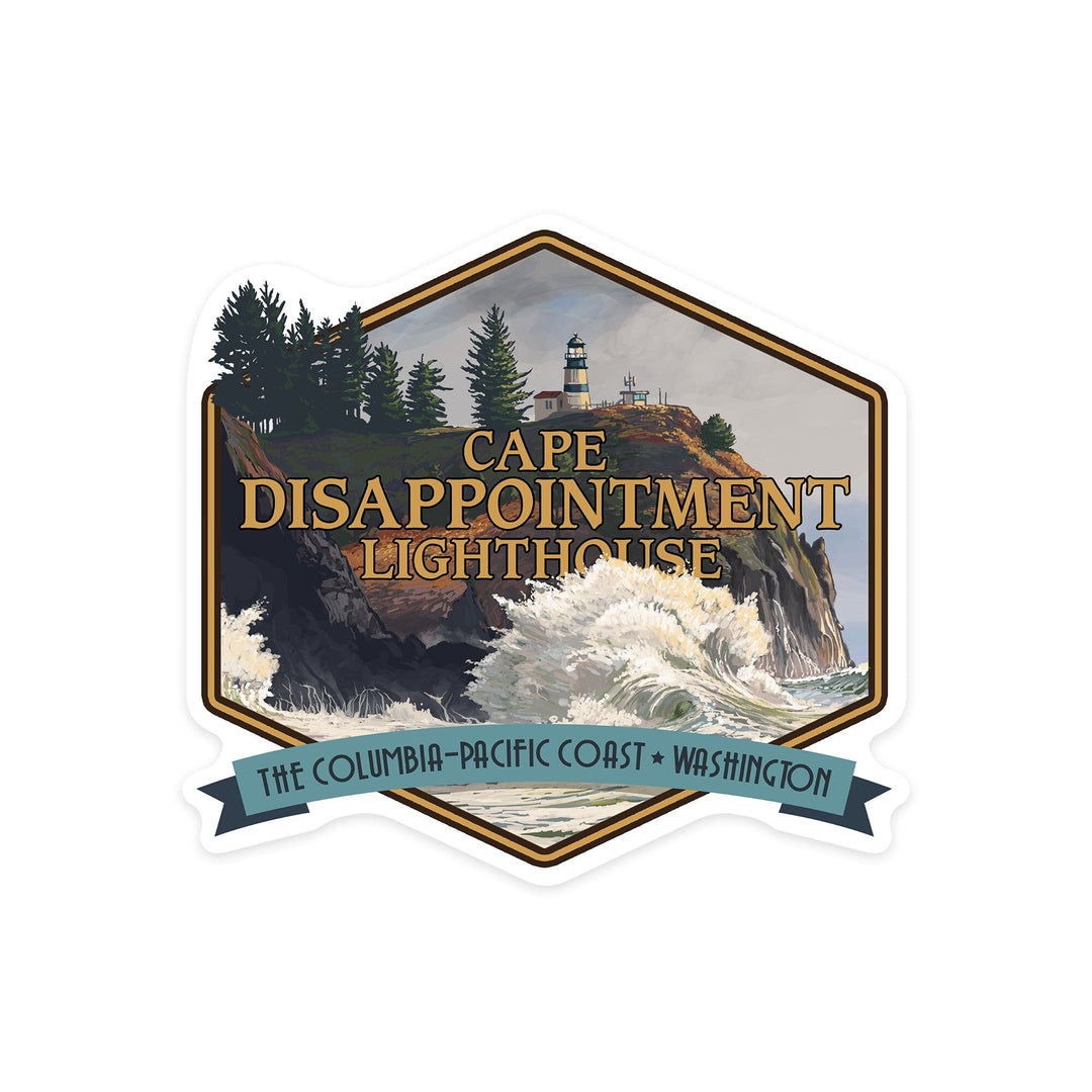 Cape Disappointment State Park, Washington, Lighthouse, Contour, Lantern Press Artwork, Vinyl Sticker - Lantern Press