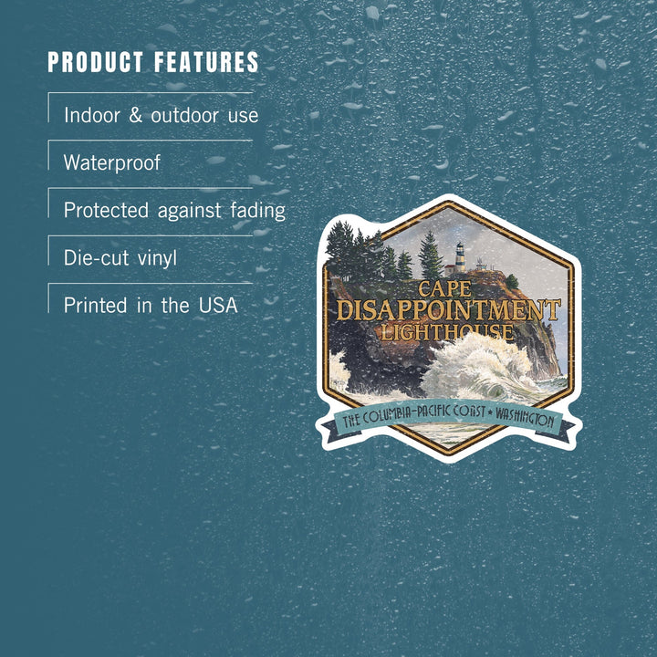 Cape Disappointment State Park, Washington, Lighthouse, Contour, Lantern Press Artwork, Vinyl Sticker - Lantern Press