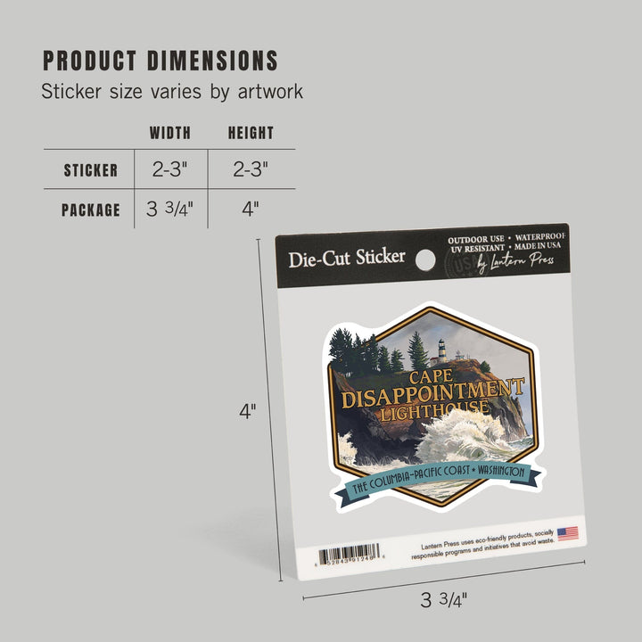 Cape Disappointment State Park, Washington, Lighthouse, Contour, Lantern Press Artwork, Vinyl Sticker - Lantern Press