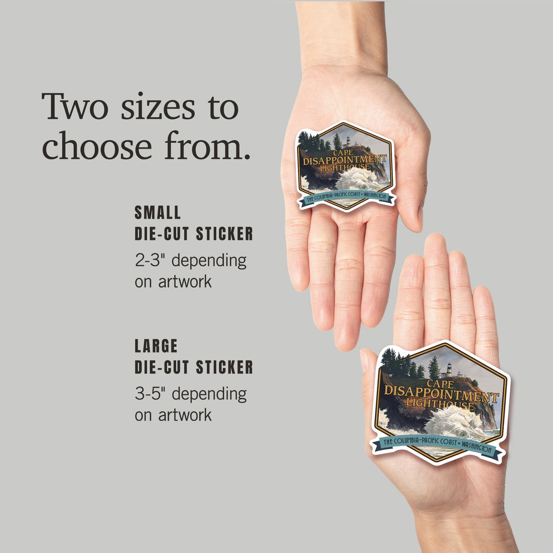 Cape Disappointment State Park, Washington, Lighthouse, Contour, Lantern Press Artwork, Vinyl Sticker - Lantern Press