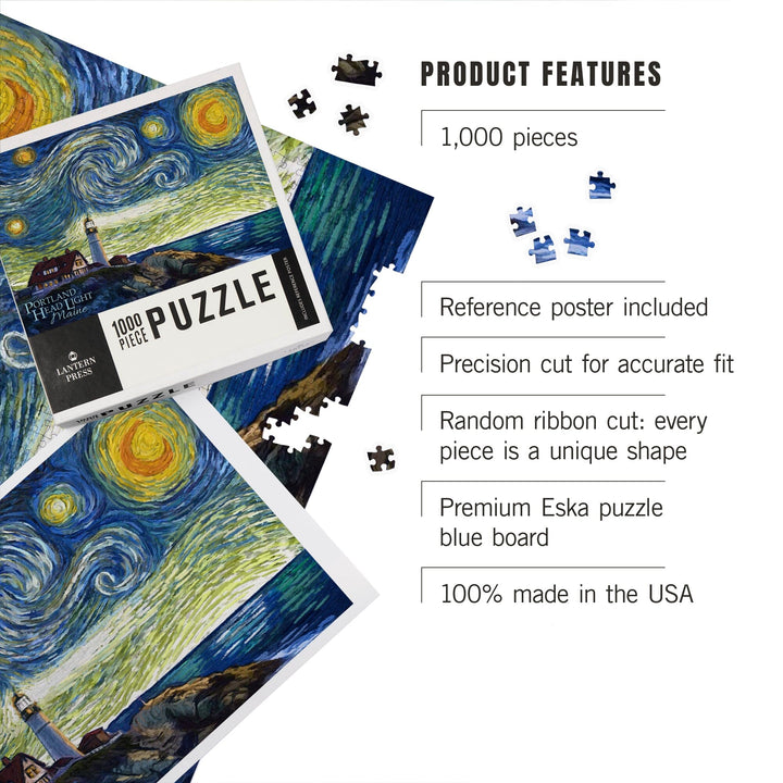 Cape Elizabeth, Maine, Portland Head Lighthouse, Starry Night, Jigsaw Puzzle Puzzle Lantern Press
