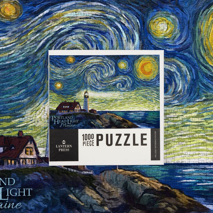 Cape Elizabeth, Maine, Portland Head Lighthouse, Starry Night, Jigsaw Puzzle Puzzle Lantern Press