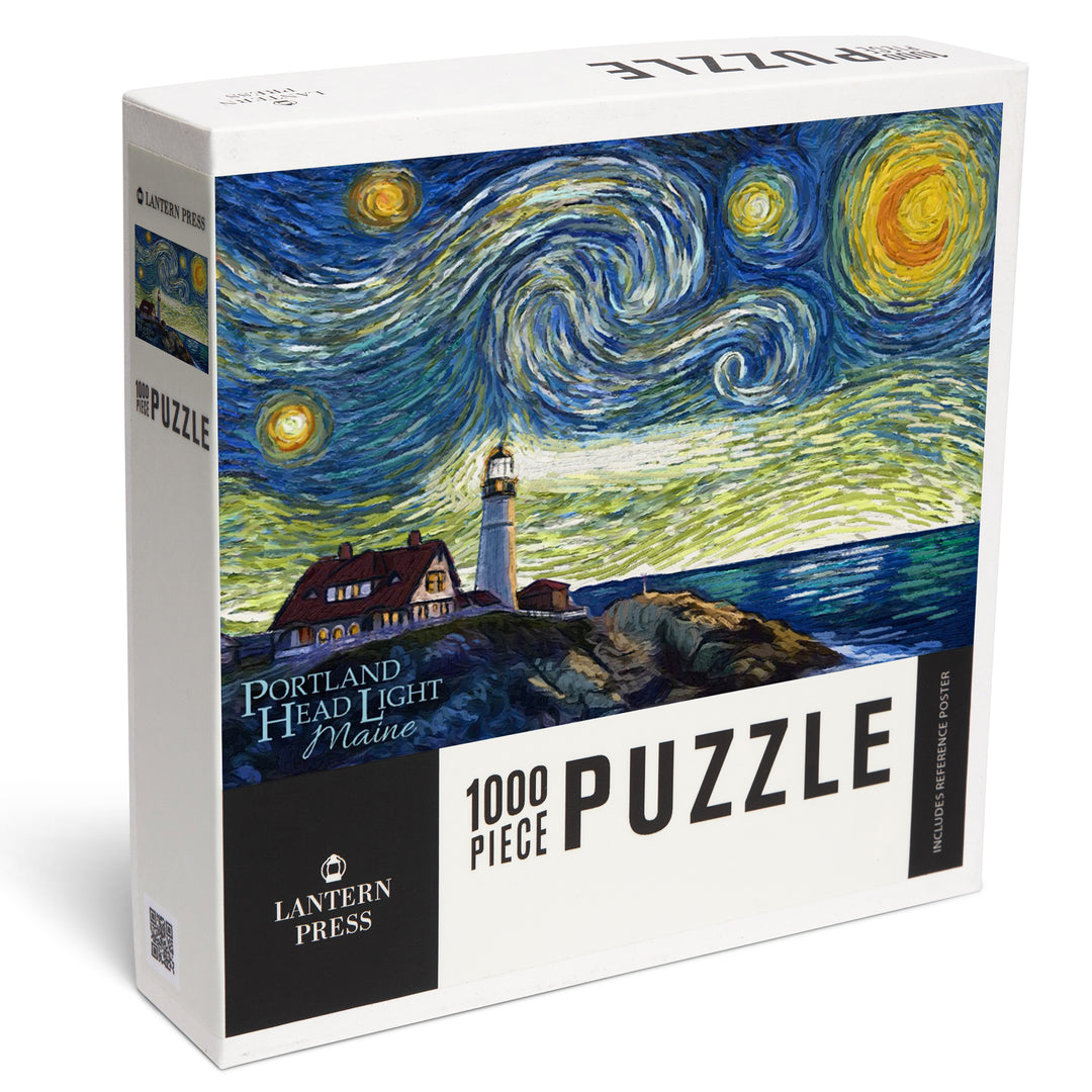 Cape Elizabeth, Maine, Portland Head Lighthouse, Starry Night, Jigsaw Puzzle Puzzle Lantern Press