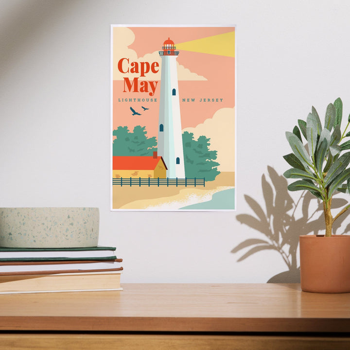 Cape May, New Jersey, Lighthouse Scene, Vector, Art & Giclee Prints - Lantern Press