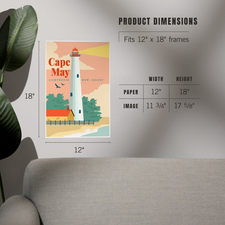 Cape May, New Jersey, Lighthouse Scene, Vector, Art & Giclee Prints - Lantern Press