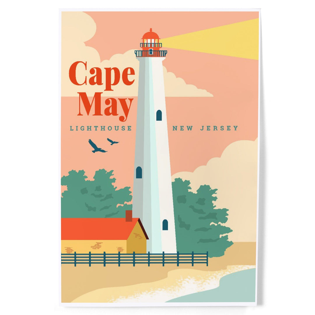 Cape May, New Jersey, Lighthouse Scene, Vector, Art & Giclee Prints - Lantern Press