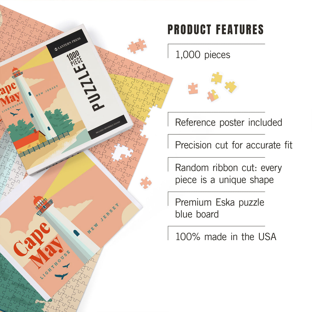 Cape May, New Jersey, Lighthouse Scene, Vector, Jigsaw Puzzle Puzzle Lantern Press