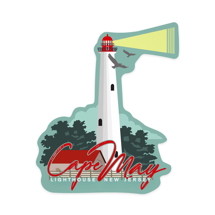 Cape May, New Jersey, Lighthouse, Vector Style, Contour, Lantern Press Artwork, Vinyl Sticker - Lantern Press