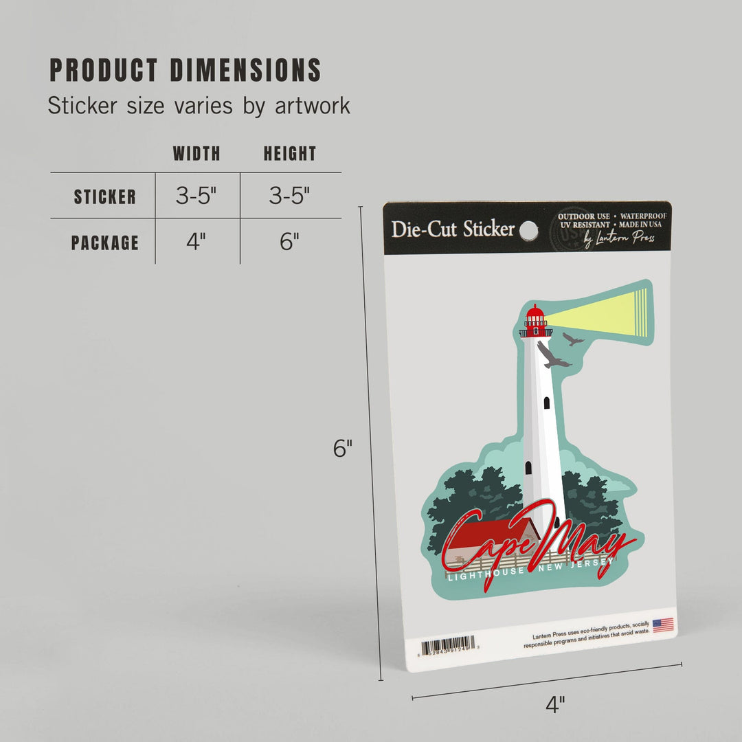 Cape May, New Jersey, Lighthouse, Vector Style, Contour, Lantern Press Artwork, Vinyl Sticker - Lantern Press