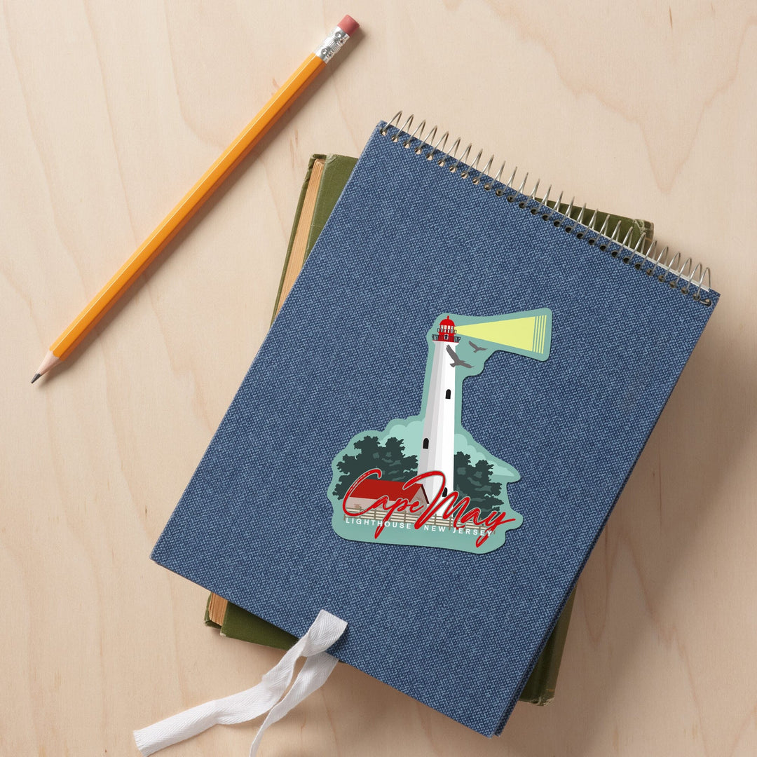 Cape May, New Jersey, Lighthouse, Vector Style, Contour, Lantern Press Artwork, Vinyl Sticker - Lantern Press