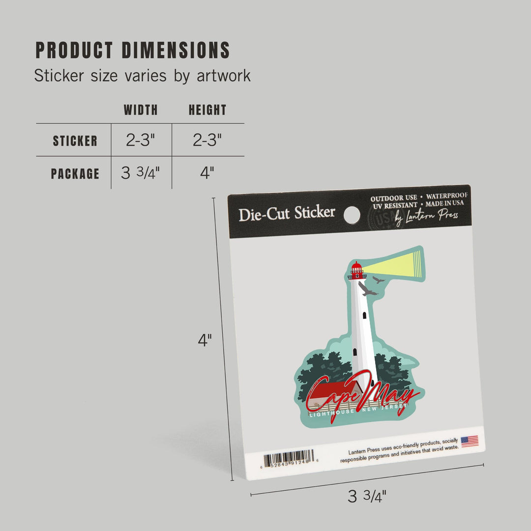 Cape May, New Jersey, Lighthouse, Vector Style, Contour, Lantern Press Artwork, Vinyl Sticker - Lantern Press