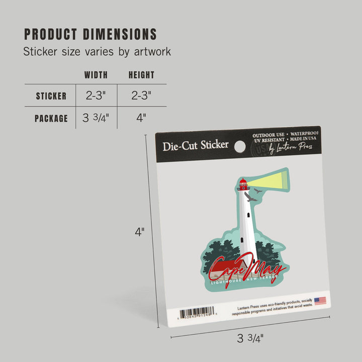 Cape May, New Jersey, Lighthouse, Vector Style, Contour, Lantern Press Artwork, Vinyl Sticker - Lantern Press