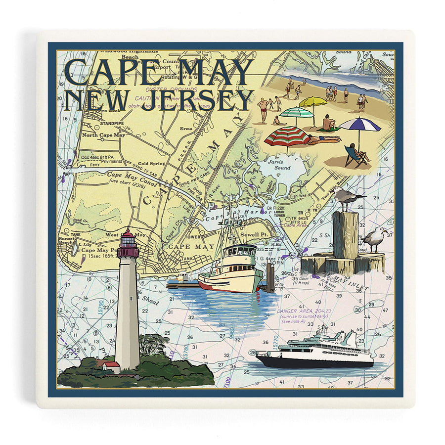 Cape May, New Jersey, Nautical Chart, Coasters Coasters Lantern Press