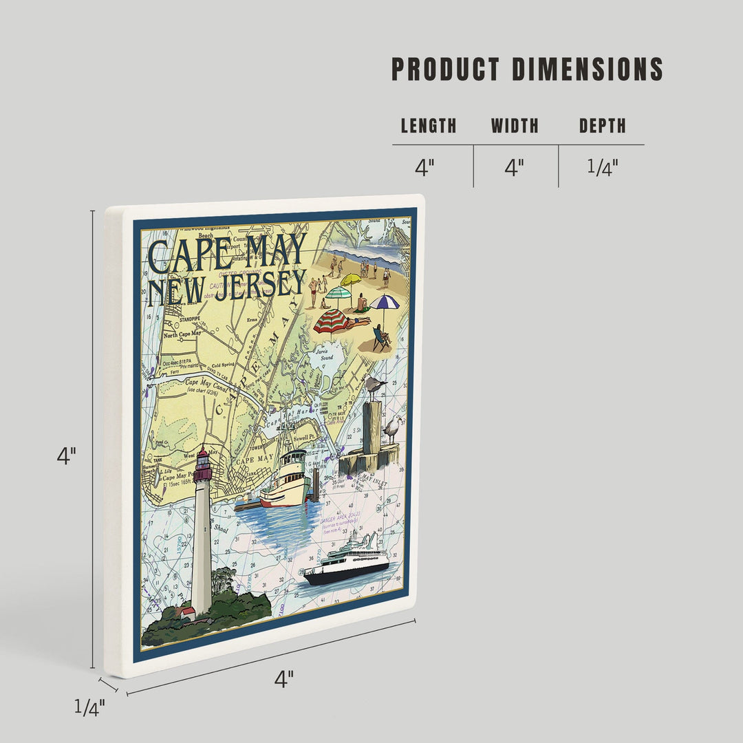 Cape May, New Jersey, Nautical Chart, Coasters Coasters Lantern Press