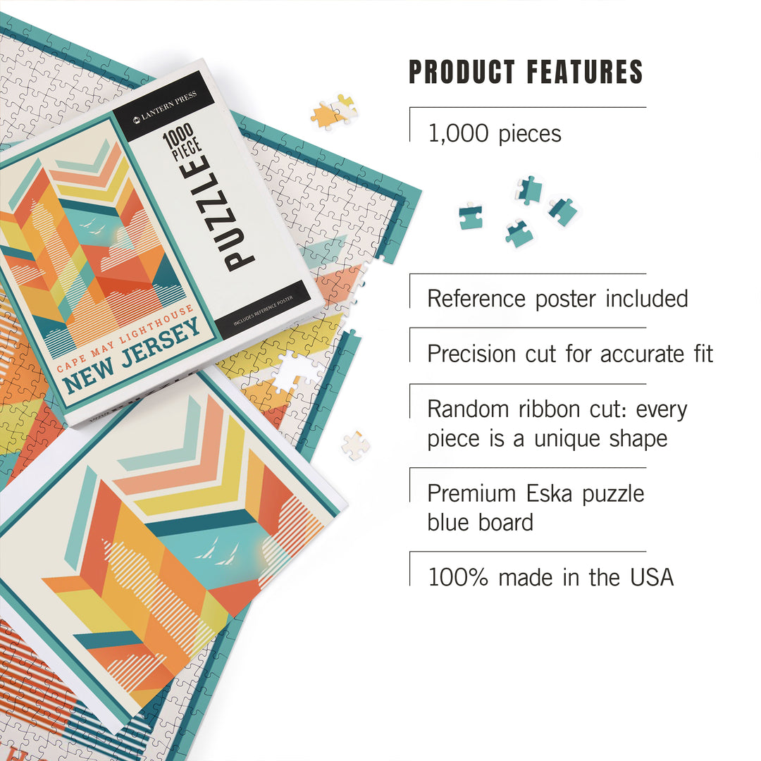 Cape May, New Jersey, Vector, Lighthouse, Jigsaw Puzzle Puzzle Lantern Press