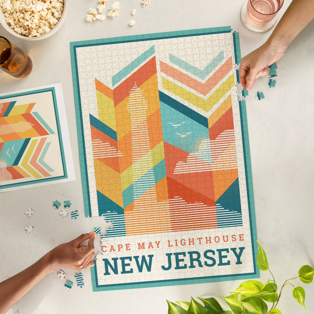 Cape May, New Jersey, Vector, Lighthouse, Jigsaw Puzzle Puzzle Lantern Press