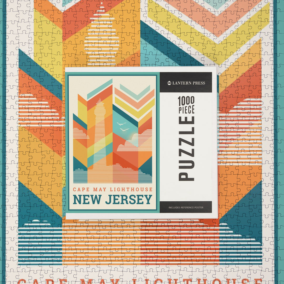 Cape May, New Jersey, Vector, Lighthouse, Jigsaw Puzzle Puzzle Lantern Press