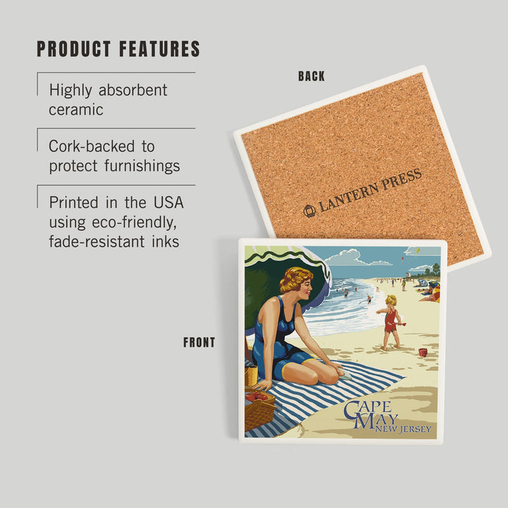 Cape May, New Jersey, Woman on Beach, Coasters Coasters Lantern Press