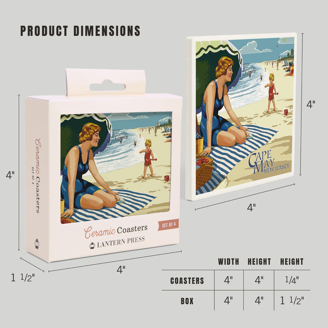 Cape May, New Jersey, Woman on Beach, Coasters Coasters Lantern Press