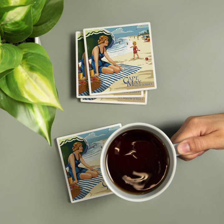 Cape May, New Jersey, Woman on Beach, Coasters Coasters Lantern Press