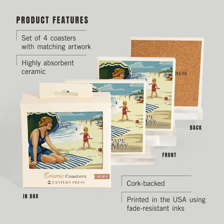 Cape May, New Jersey, Woman on Beach, Coasters Coasters Lantern Press