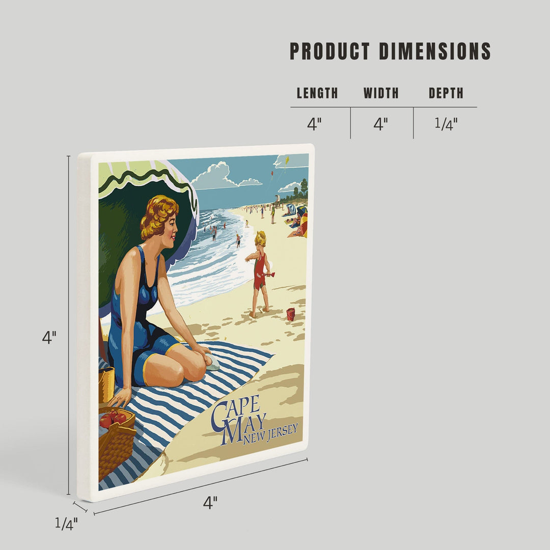 Cape May, New Jersey, Woman on Beach, Coasters Coasters Lantern Press
