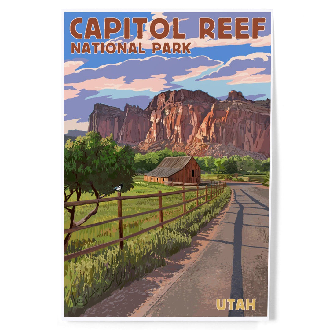 Capitol Reef National Park, Utah, Barn View, Painterly Series, Art & Giclee Prints - Lantern Press
