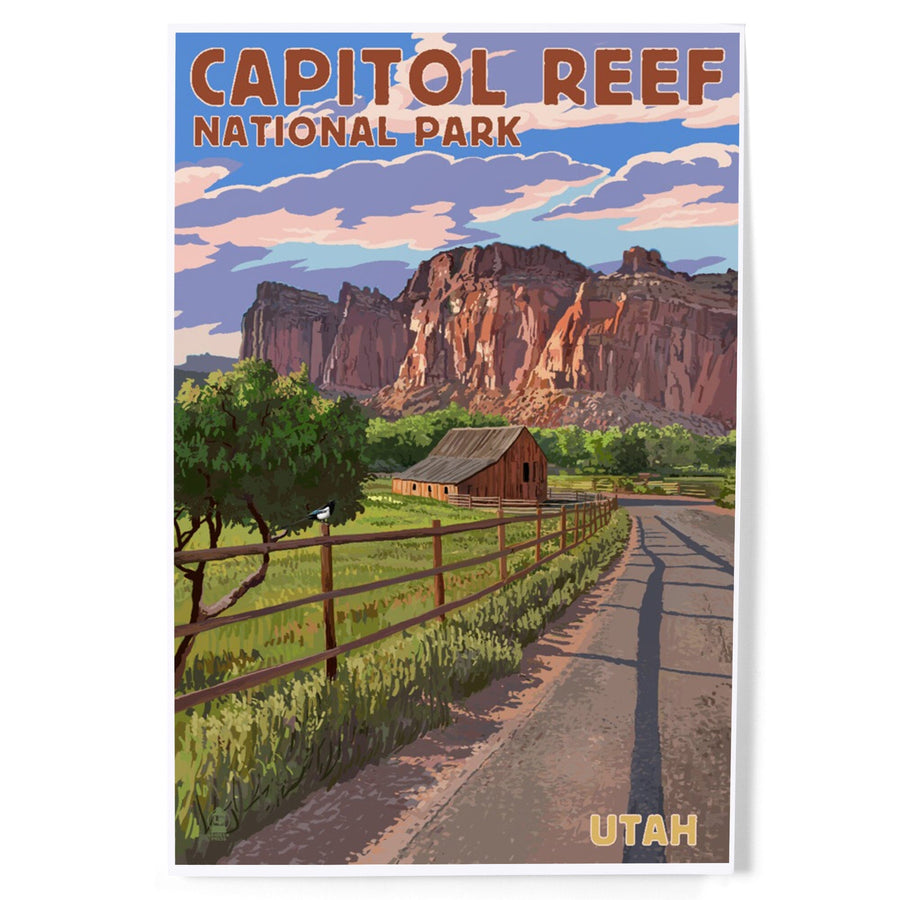 Capitol Reef National Park, Utah, Barn View, Painterly Series, Art & Giclee Prints - Lantern Press