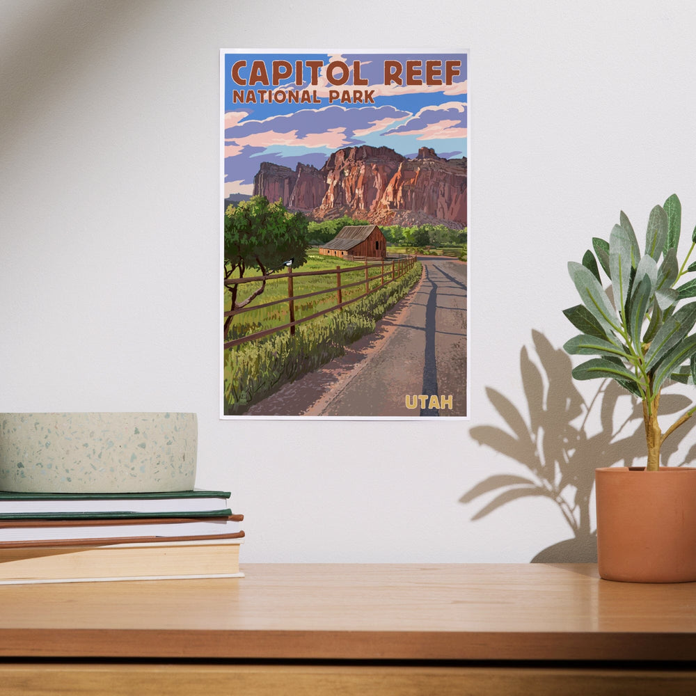Capitol Reef National Park, Utah, Barn View, Painterly Series, Art & Giclee Prints - Lantern Press