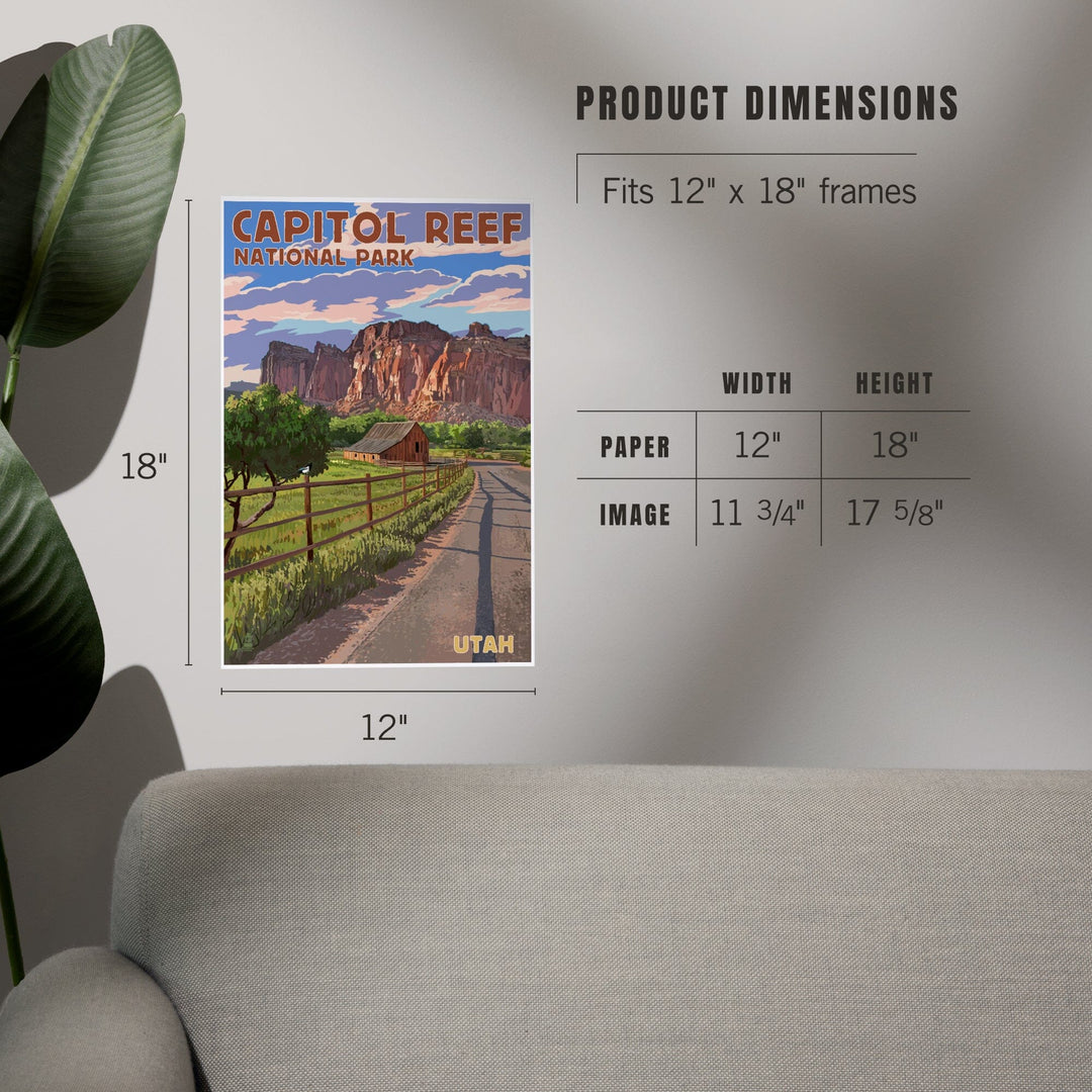 Capitol Reef National Park, Utah, Barn View, Painterly Series, Art & Giclee Prints - Lantern Press