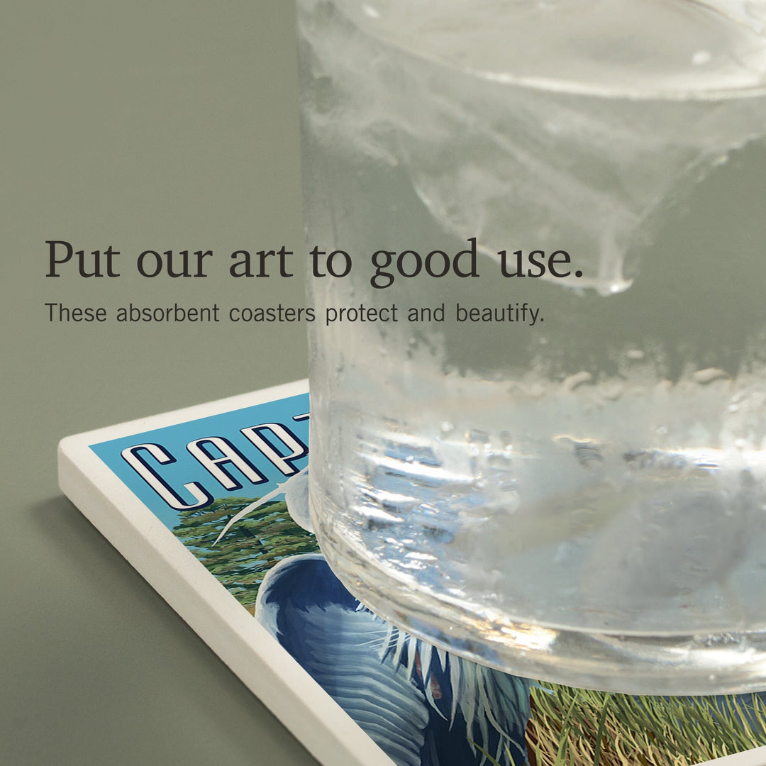 Captiva Island, Florida, Blue Herons in grass, Coasters Coasters Lantern Press