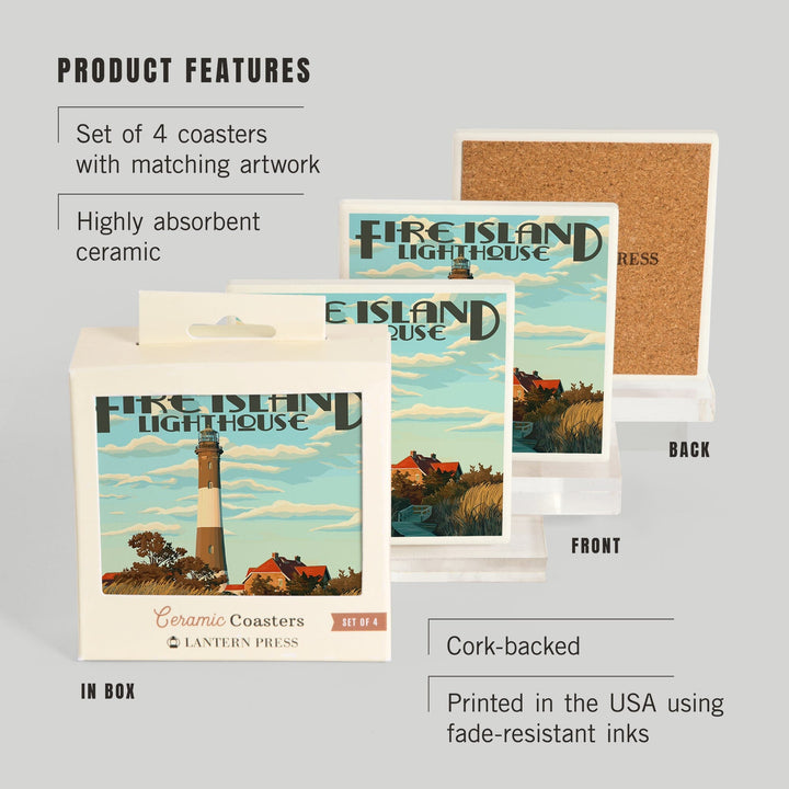 Captree Island, New York, Fire Island Lighthouses, Coasters Coasters Lantern Press