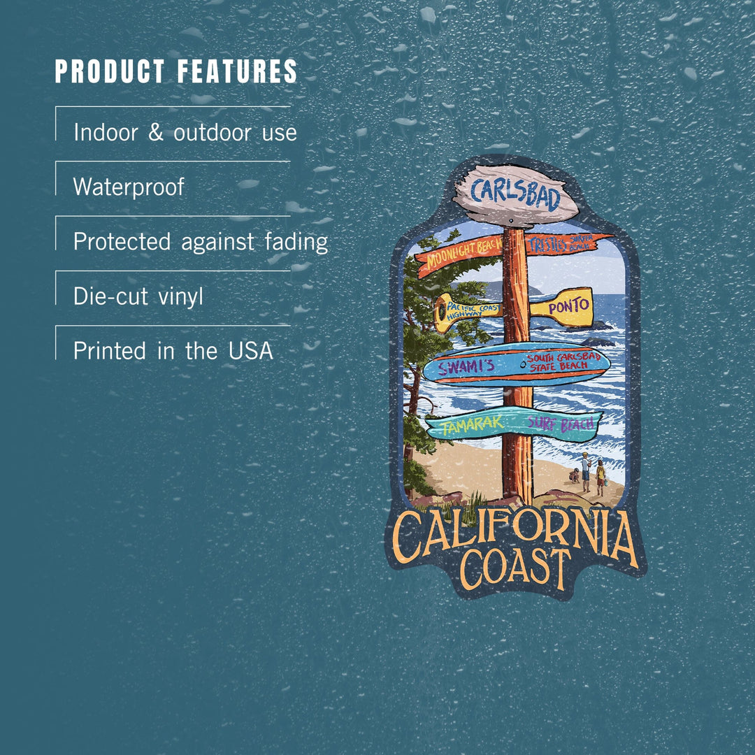Carlsbad, California, Destinations Sign, Contour, Lantern Press Artwork, Vinyl Sticker - Lantern Press