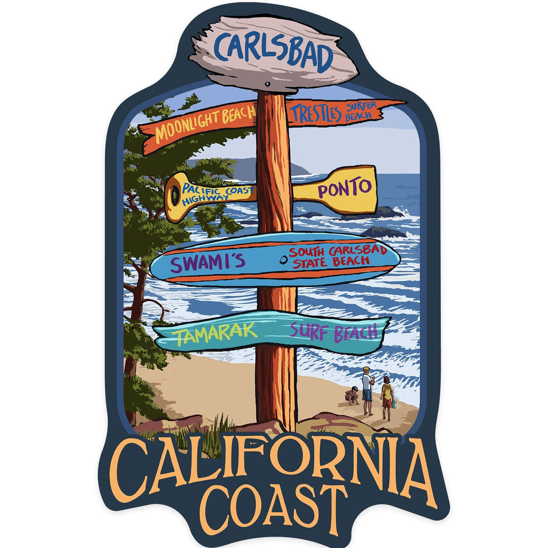 Carlsbad, California, Destinations Sign, Contour, Lantern Press Artwork, Vinyl Sticker - Lantern Press