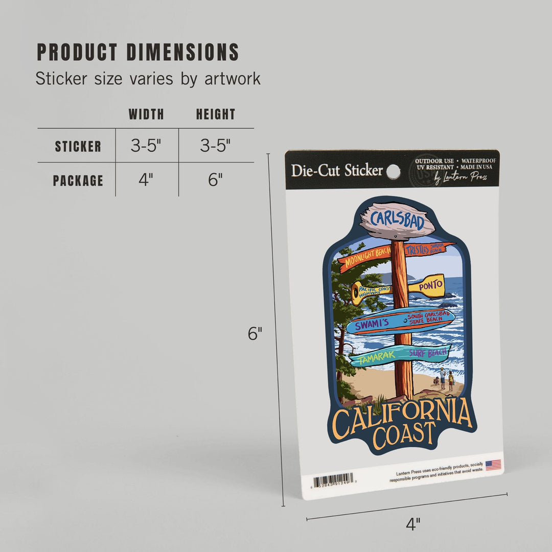 Carlsbad, California, Destinations Sign, Contour, Lantern Press Artwork, Vinyl Sticker - Lantern Press