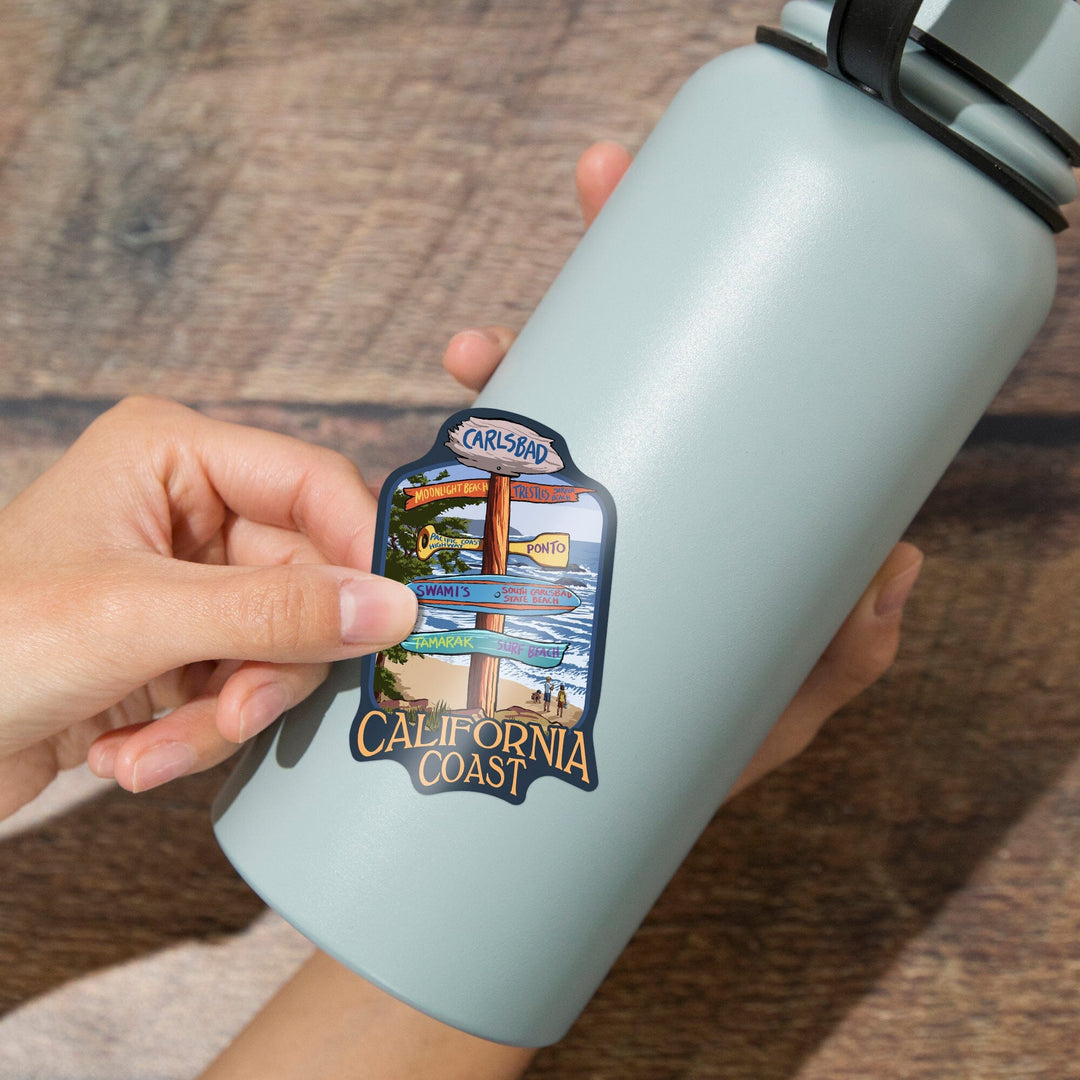 Carlsbad, California, Destinations Sign, Contour, Lantern Press Artwork, Vinyl Sticker - Lantern Press