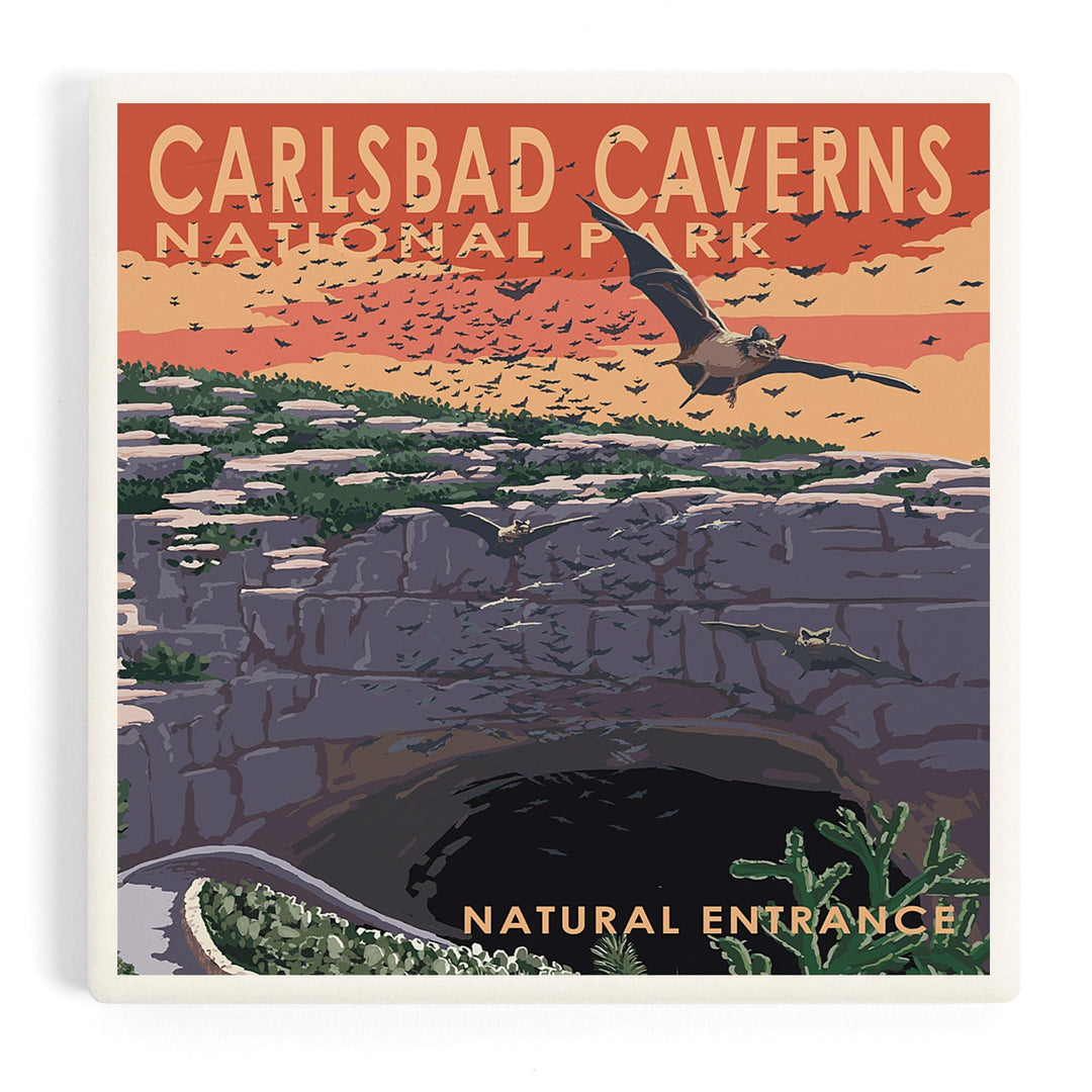 Carlsbad Caverns National Park, New Mexico, Natural Entrance, Painterly Series, Coasters Coasters Lantern Press