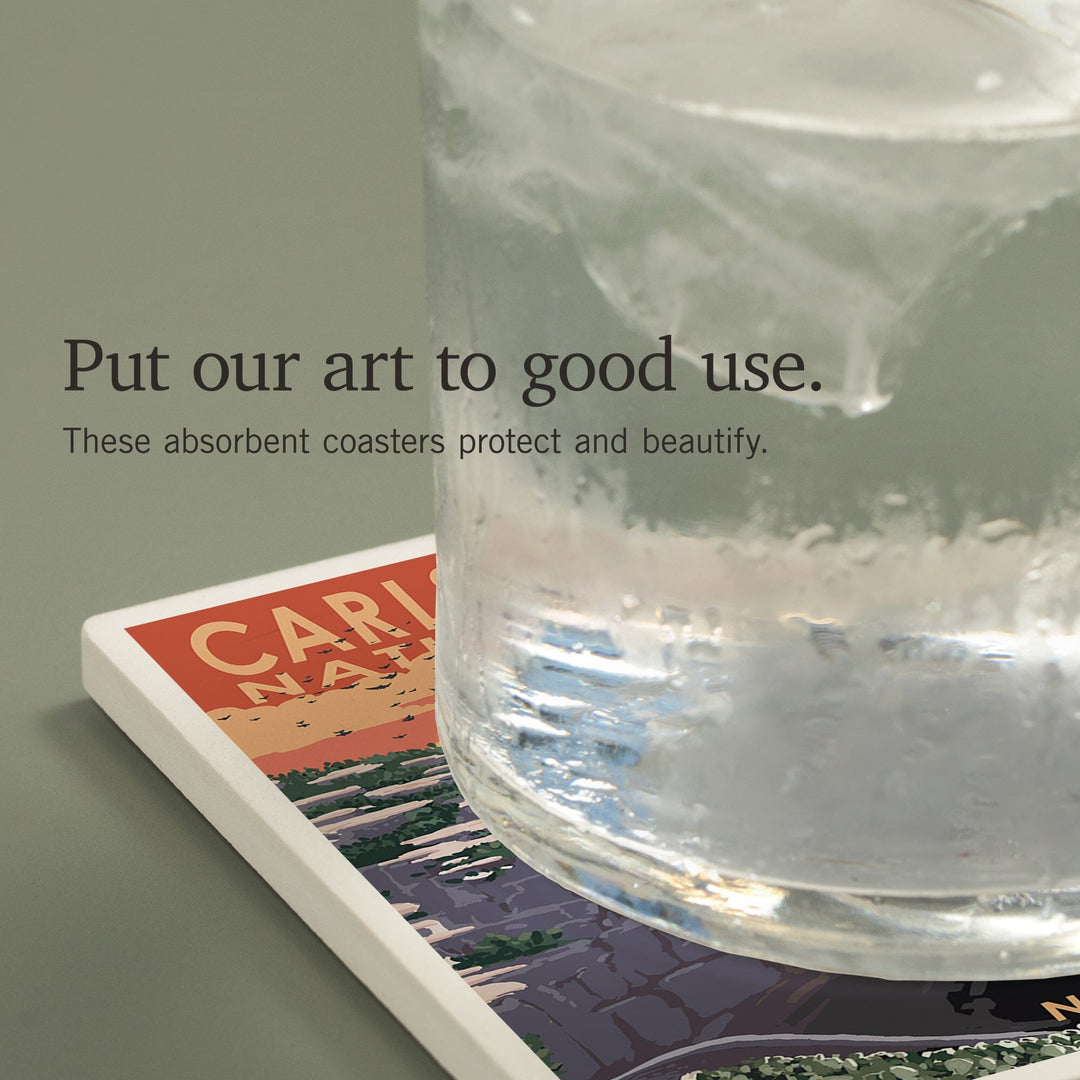 Carlsbad Caverns National Park, New Mexico, Natural Entrance, Painterly Series, Coasters Coasters Lantern Press