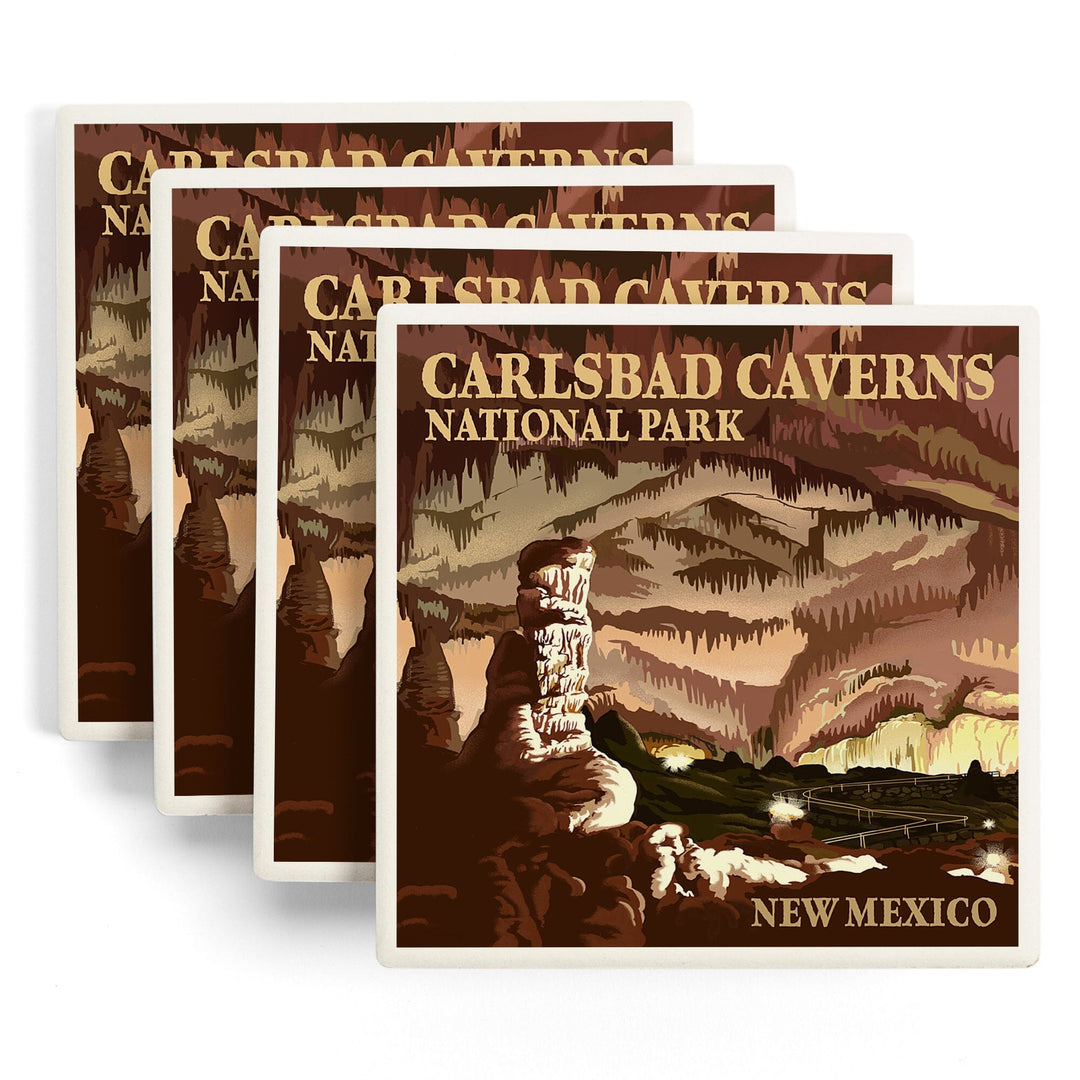 Carlsbad Caverns National Park, New Mexico, The Big Room, Lithograph, Coasters Coasters Lantern Press