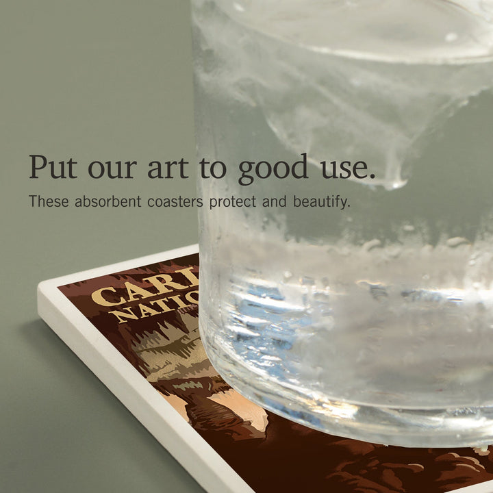 Carlsbad Caverns National Park, New Mexico, The Big Room, Lithograph, Coasters Coasters Lantern Press