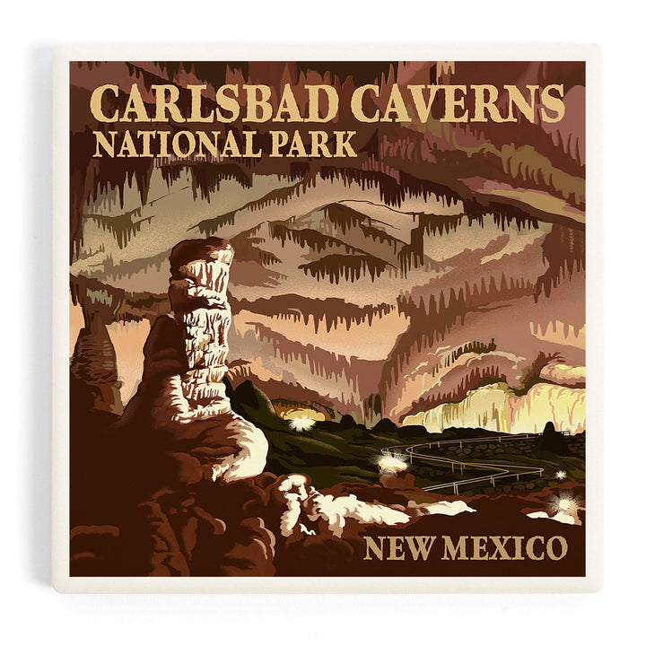 Carlsbad Caverns National Park, New Mexico, The Big Room, Lithograph, Coasters Coasters Lantern Press