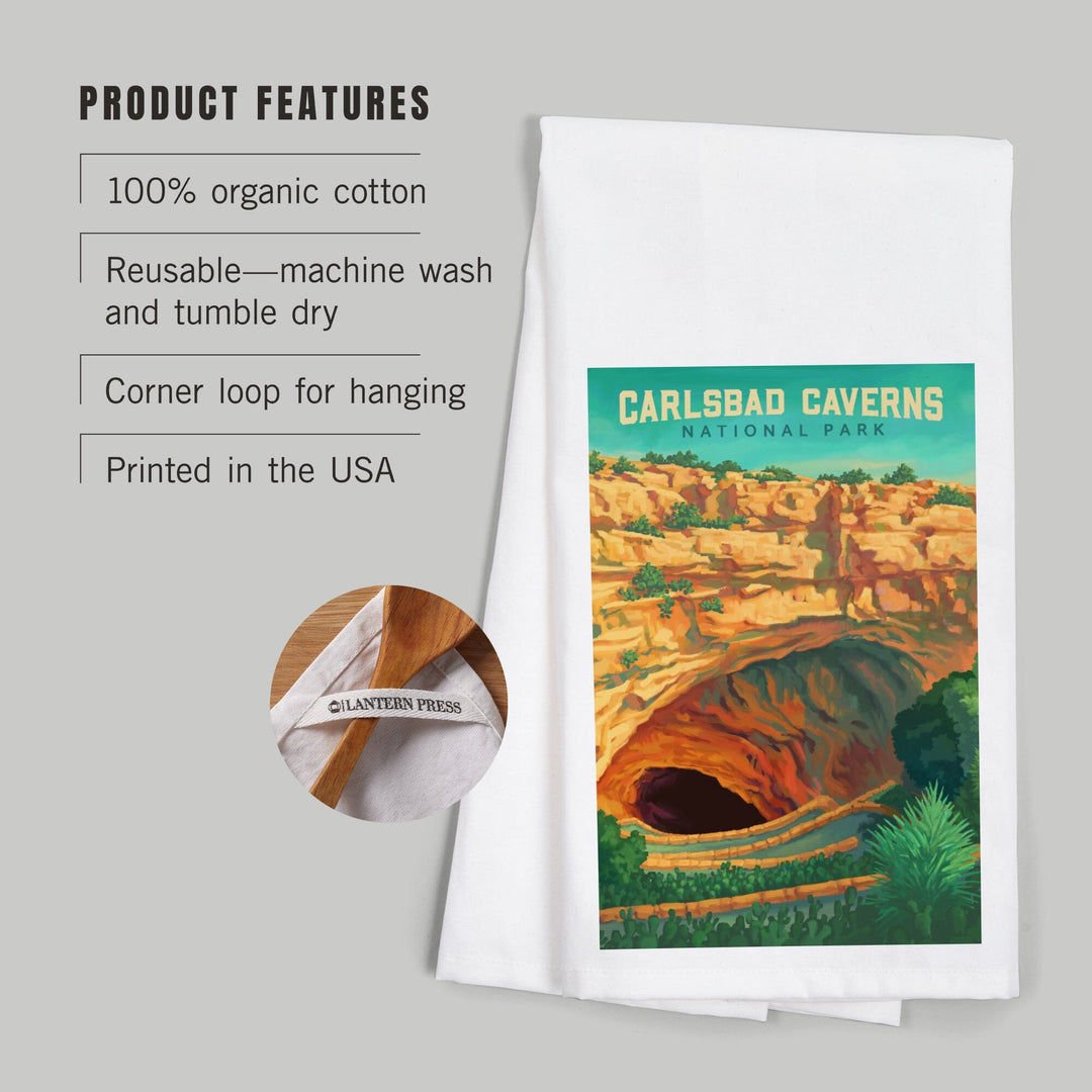 Carlsbad Caverns National Park, Oil Painting, Organic Cotton Kitchen Tea Towels Kitchen Lantern Press