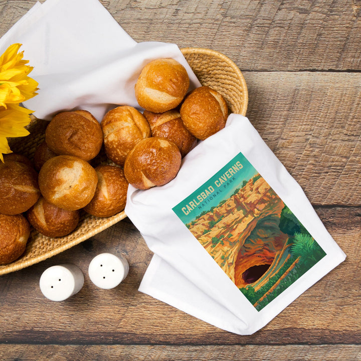Carlsbad Caverns National Park, Oil Painting, Organic Cotton Kitchen Tea Towels Kitchen Lantern Press