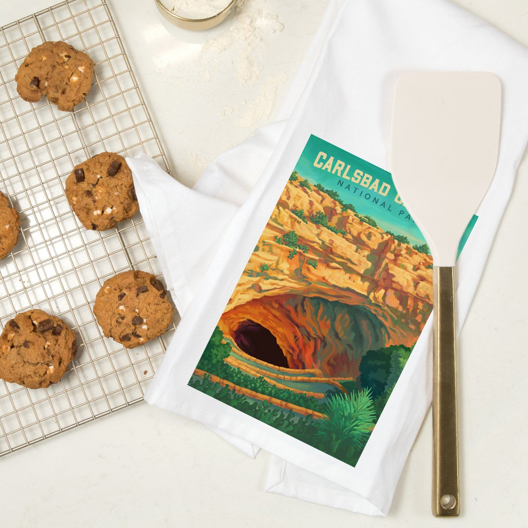 Carlsbad Caverns National Park, Oil Painting, Organic Cotton Kitchen Tea Towels Kitchen Lantern Press